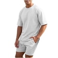 thumbnail image 6 of hotojiny Mens 2 Piece Outfits Summer Textured T-Shirt and Drawstring Shorts Set Comfortable Short Sleeve Travel Outfit(White,X-Large), 6 of 6