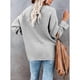 thumbnail image 5 of Suéter de punto de manga larga gris para mujer con cuello redondo y botones: estilo casual sencillo en colores puros, talla M, 5 of 7