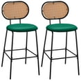 thumbnail image 1 of Costway Set of 2 Bar Stools Faux Leather Bar Height Kitchen Chairs with Rattan Back Green, 1 of 10