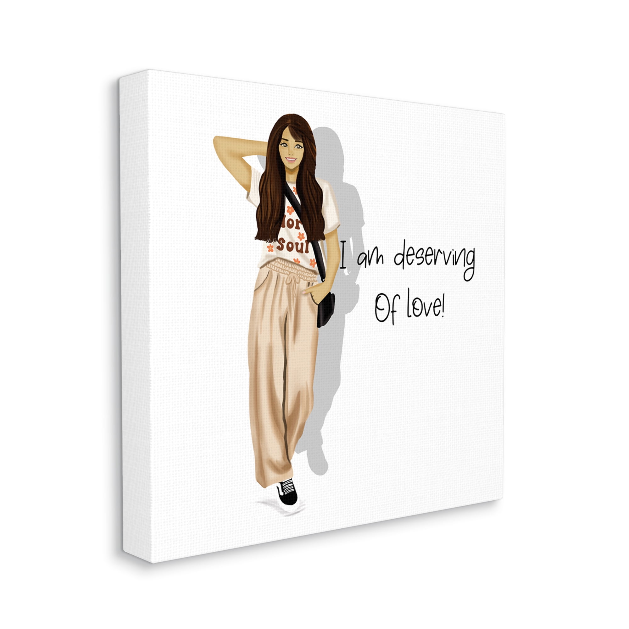 Stupell Industries Deserving of Love Girl Inspirational Painting Gallery Wrapped Canvas Art Print Wall Art, 30 x 30