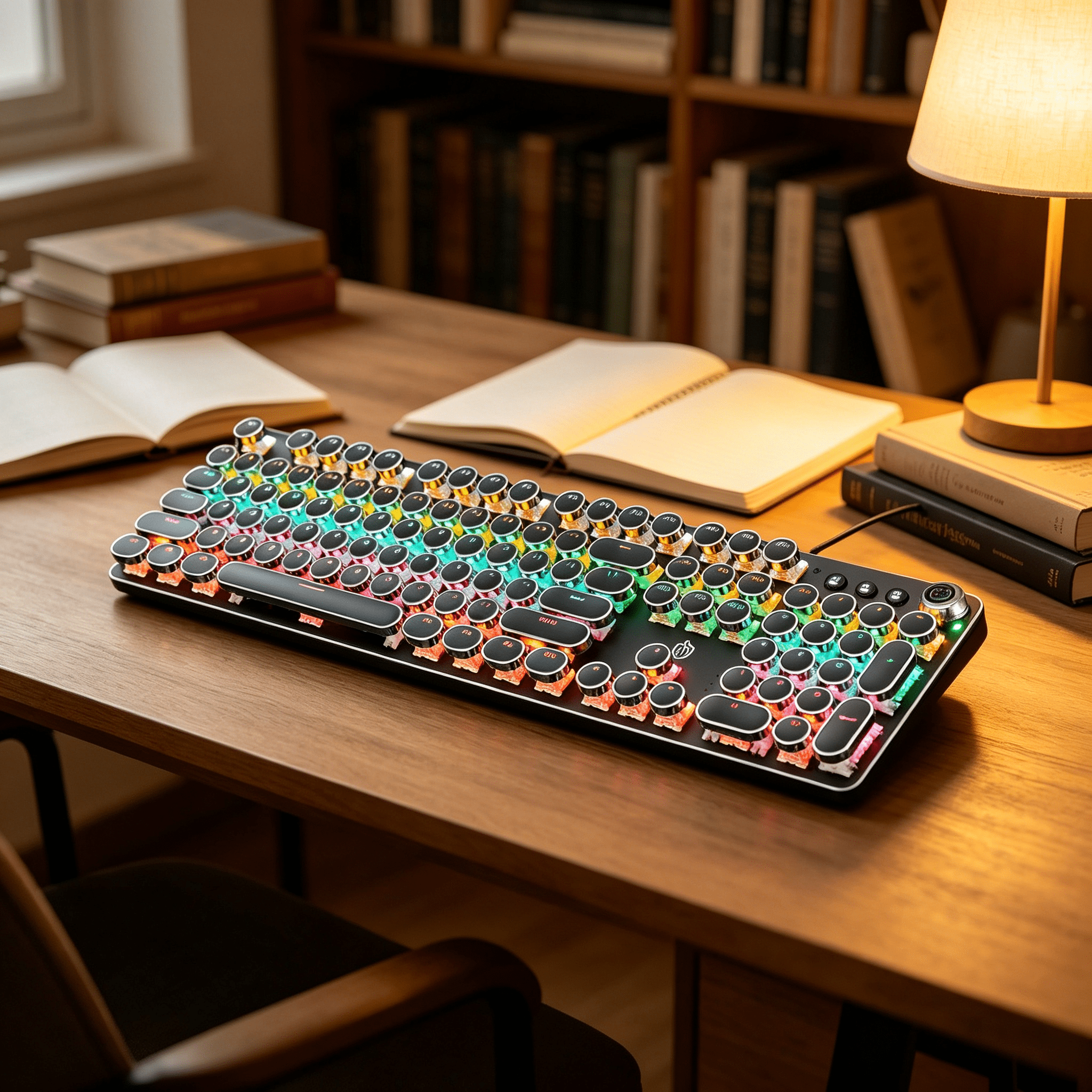 GJX 2026 New Mechanical Keyboard Black Mechanical Retro Steampunk Typewriter Rgb Keyboard Cool Light Green B,For Gaming,Typing,Office Work,Retro Style,Computer Use