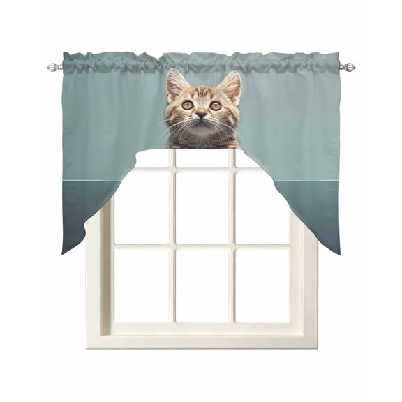 Cute Lovely Cat Kitchen Swag Valances for Windows, Modern Art Mirror Image Pet Swag Valances Curtains for Living Room, Rod Pocket Window Treatments for Bathroom, Bedroom, Cafe, 56"x36"