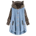 thumbnail image 1 of Ropa Kawaii para mujer, Sudadera con capucha de estilo lindo, chaqueta con orejas de gato, manga larga abotonada, retales con estampado de leopardo, estampado de leopardo, 1 of 3
