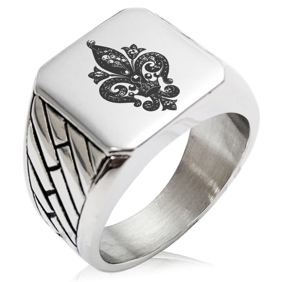 Stainless Steel Crown Fleur De Lis Geometric Pattern Biker Style Polished Ring