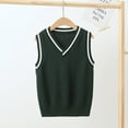 thumbnail image 3 of renvena Kids Girls Boys V-neck Knitted Sweater Vest Top Sleeveless Jacket for Students School Uniform 2-12 Dark Green 7-8, 3 of 4