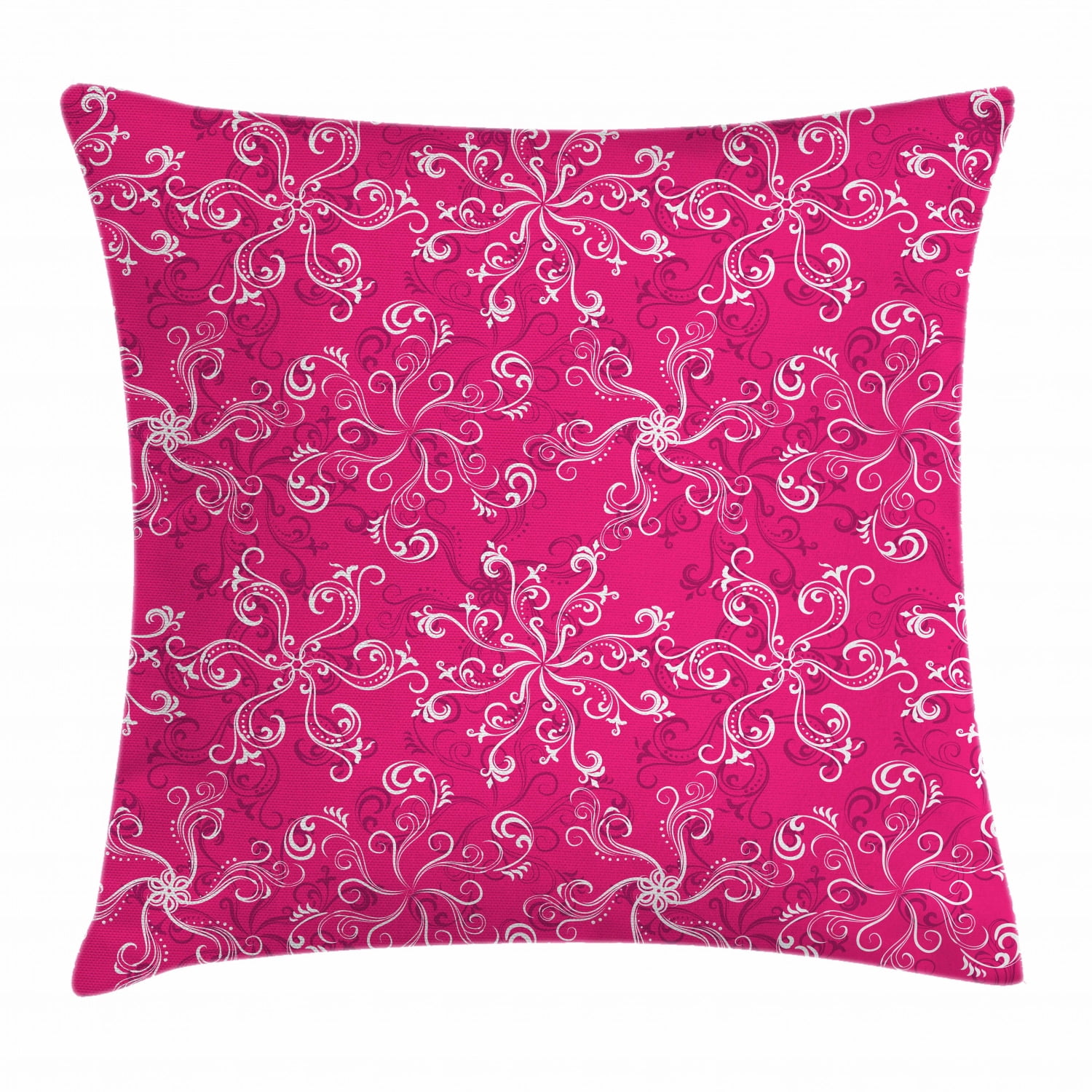 Hot Pink Throw Pillow Cushion Cover, Floral Arrangement Pattern on Hot