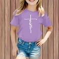thumbnail image 2 of Curuila Kids Girls Tops Short Sleeve Crew Neck Tee With Letter Print For Outdoor Activities Comfortable Casual Summer Shirts Purple Size 8-9 Years, 2 of 4