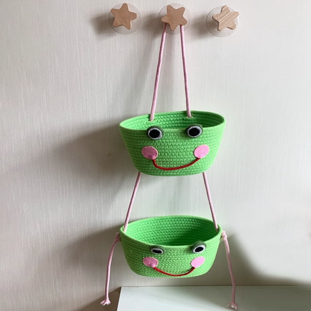 RuiJiao Panier de Rangement Mural à Double Couche en Liquidation pour Entrée et Chambre, Panier de Rangement pour Jouets, Collations et Cosmétiques, Panier de Rangement en Fil de Coton avec Poche