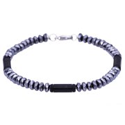 Arista Genuine Hematite Men's Disk Link Chain Bracelet Black Plated Solid Stainless Steel, 8.5"