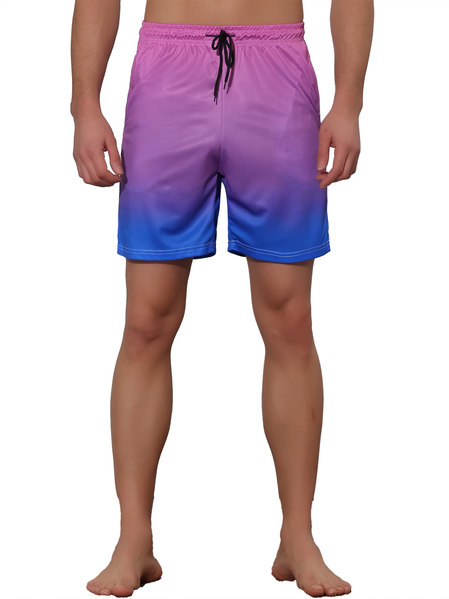 Unique Bargains Men's Contrasting Colors Patterned Beach Swimming Board Shorts 34 Blue