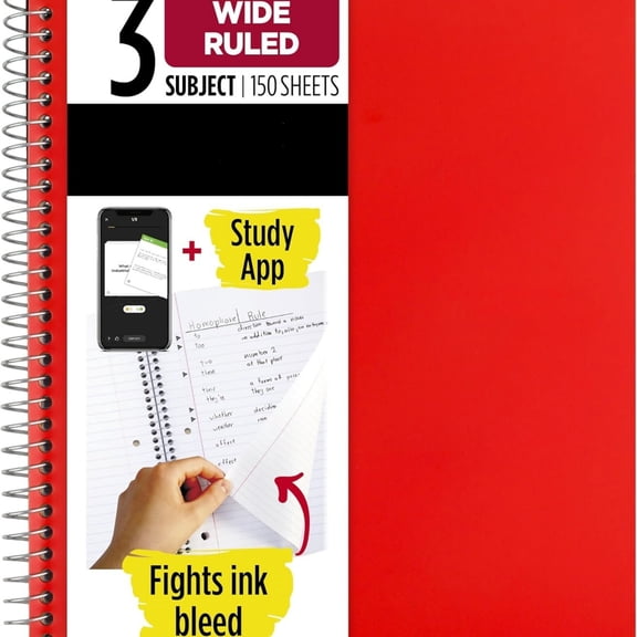 Spiral Notebook   Study App,  Wide Ruled Paper