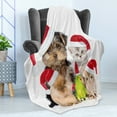 thumbnail image 4 of Christmas Soft Flannel Fleece Blanket, Xmas Crew Cat Dog Bird Mouse and Rabbit Bunny with Santa Hats Grumpy Pets Picture, Cozy Plush for Indoor and Outdoor Use, 70" x 90", Multicolor, by Ambesonne, 4 of 5