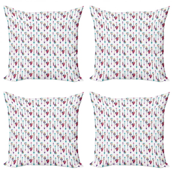 Ambesonne Feather Throw Pillow Cover 4 Pack, Colorful Oriental Arrows, 18", Multicolor