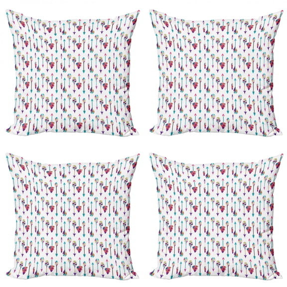 Ambesonne Feather Throw Pillow Cover 4 Pack, Colorful Oriental Arrows, 18", Multicolor