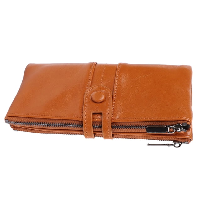 Cartera para mujer con bloqueo RFID, gran capacidad, cierre de cremallera, de piel sintética, estilo retro.