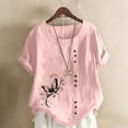 thumbnail image 1 of Lydiaunistar Women's Plus Size Spring Tops Casual Printed Short Sleeve Button-Up Blouse T-Shirt, Soft Polyester Round Neck Comfy Daily Wear Pink, 1 of 4
