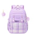 thumbnail image 2 of Aesthetic Plaid Pattern School Backpack for Students with Plush Charm Lightweight Multi-Pocket Daypack for High School College and Daily Commuting Light Purple, 2 of 3