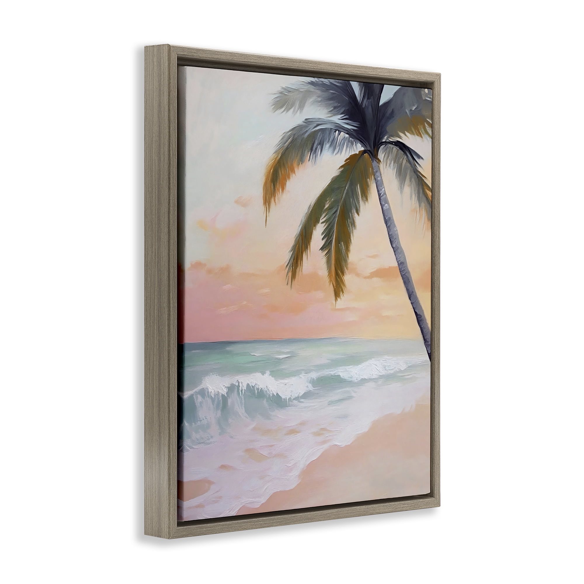 Stupell Industries Tranquil Sunset & Beach Palm Brown Framed Floater Canvas Wall Art, design by Creative Studio