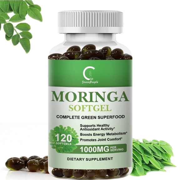 Moringa Capsules 1000MG, Boosts Energy Metabolism & Focus Support, Easy-to-Swallow Green Superfood, 120 Capsules