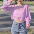 thumbnail image 5 of SELONE Cover ups for Swimwear Women Tops Long Sleeve Cutout Bathing Suit Crew Neck Cropped Outerwear Purple M, 5 of 5