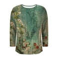 thumbnail image 6 of JTZGDY Boho Tops for Women Dressy Casual Floral Printed Summer Long Sleeve Crewneck Graphic T-Shirts Loose Oversized Soft Cotton Tunic Blouse Army Green#02 XL, 6 of 6