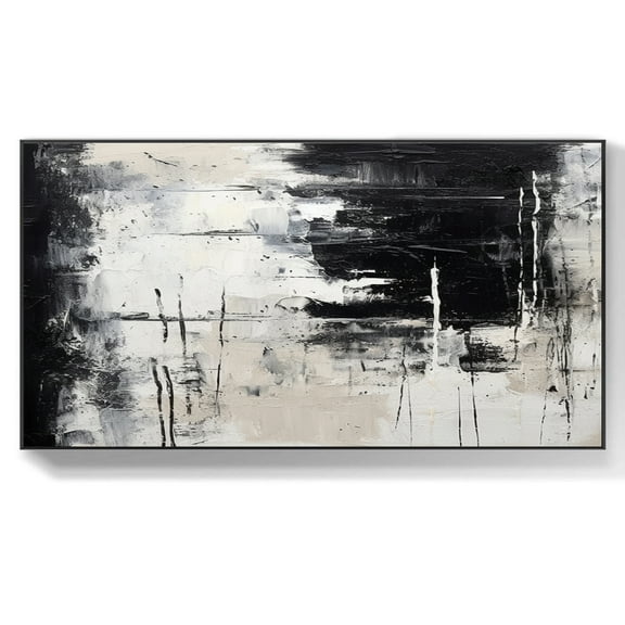 Large black and white abstract painting, textured abstract painting, grey minimalist abstract painting, large canvas art, oversized wall art,(41*81cm)16*32 Inches,Unstretched,Frameless