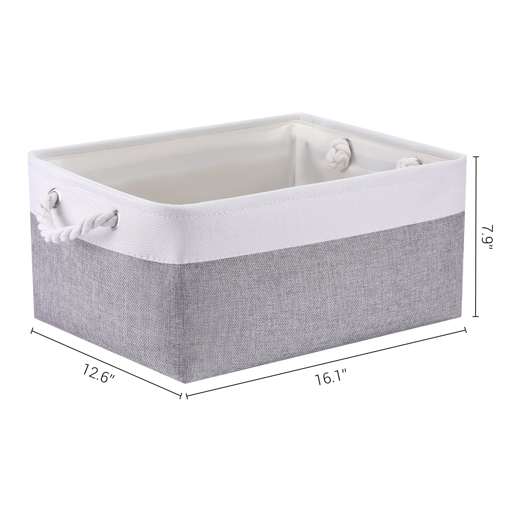 Unique Bargains Storage Bin with Handle Fabric Cube Grey/White 16*12.5*8in