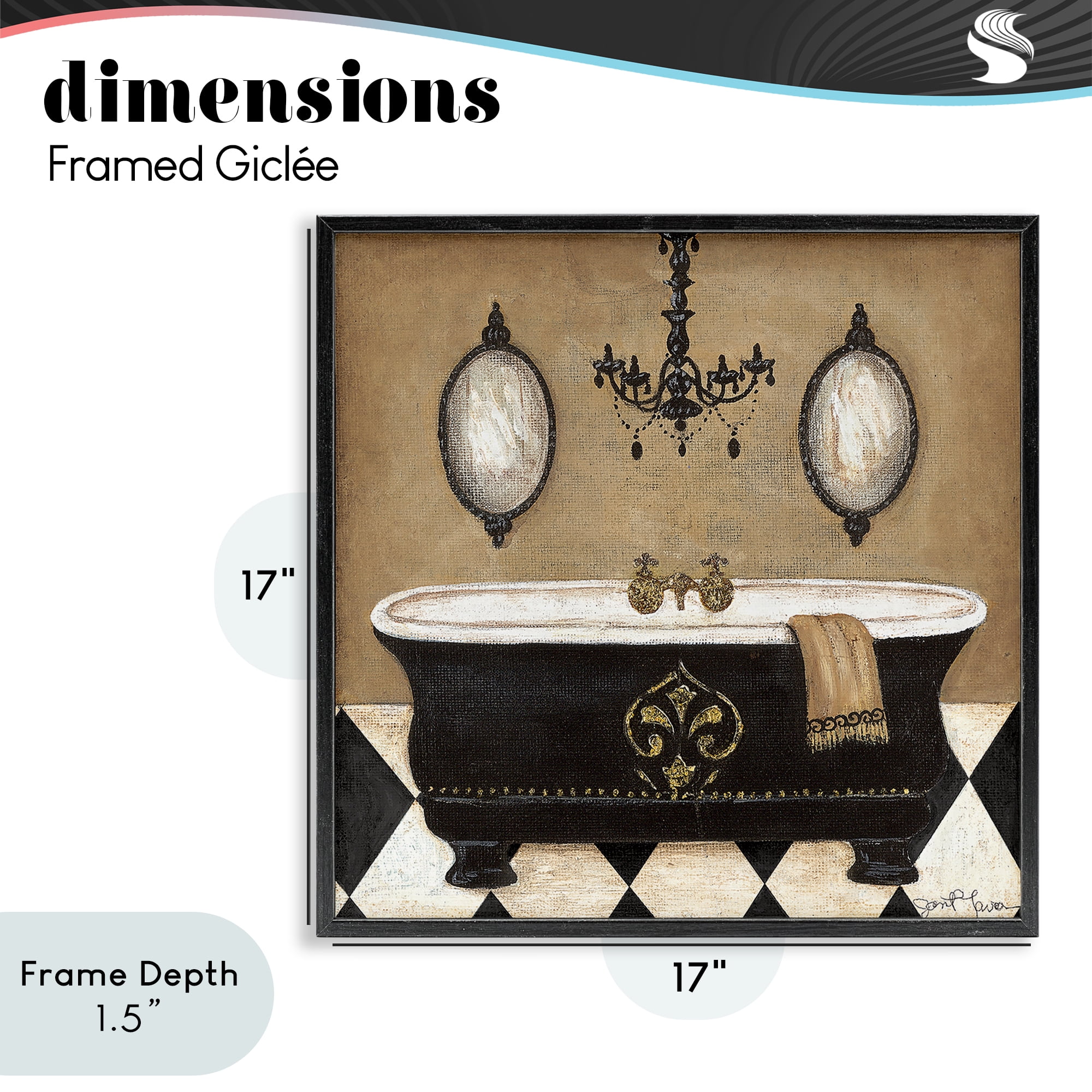 Stupell Industries Elegant Bathtub & Chandelier Black Framed Giclee Art, design by Janet Tava