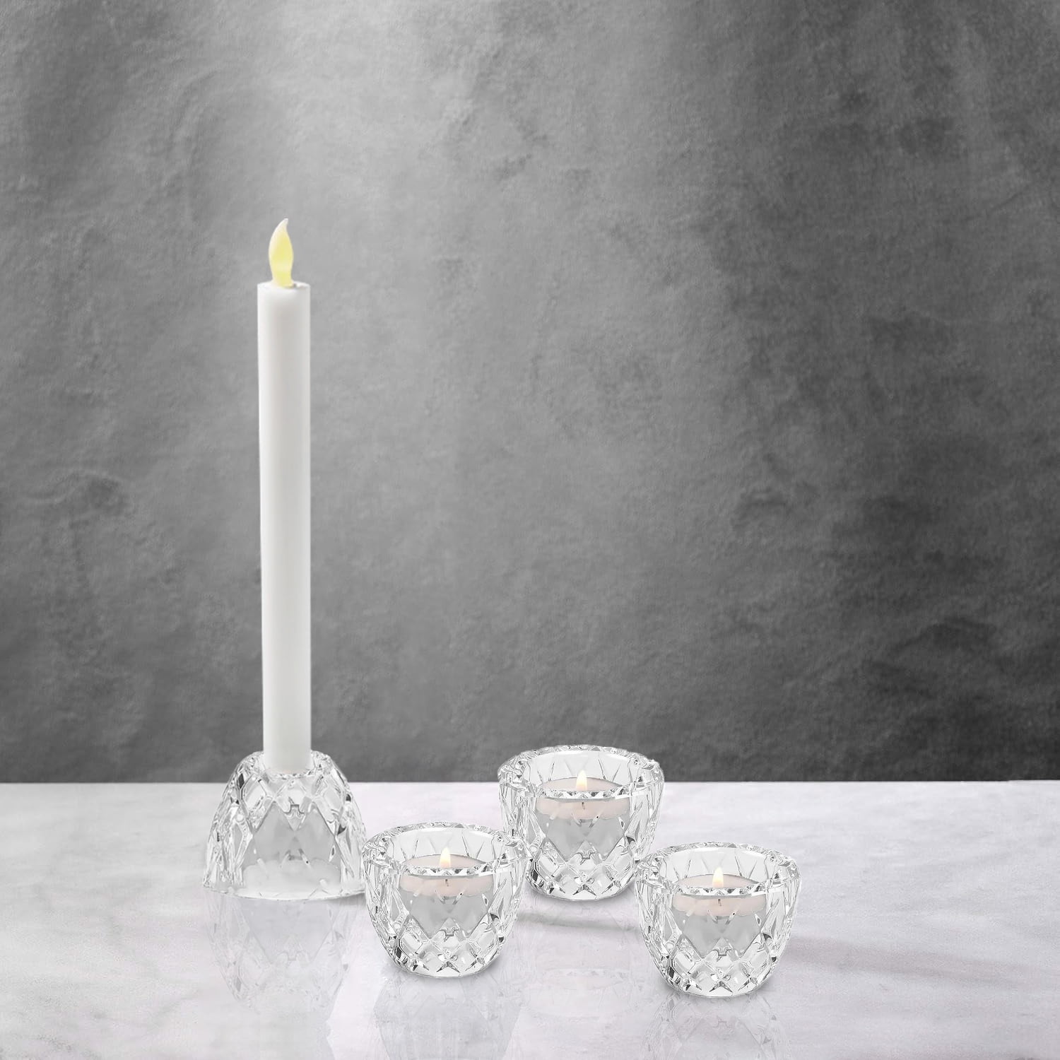 Mainstays Diamond 2in1 Glass Home Candle Holder 4pack, Mainstays Diamond 2in1 Glass Candle Holder 4pack