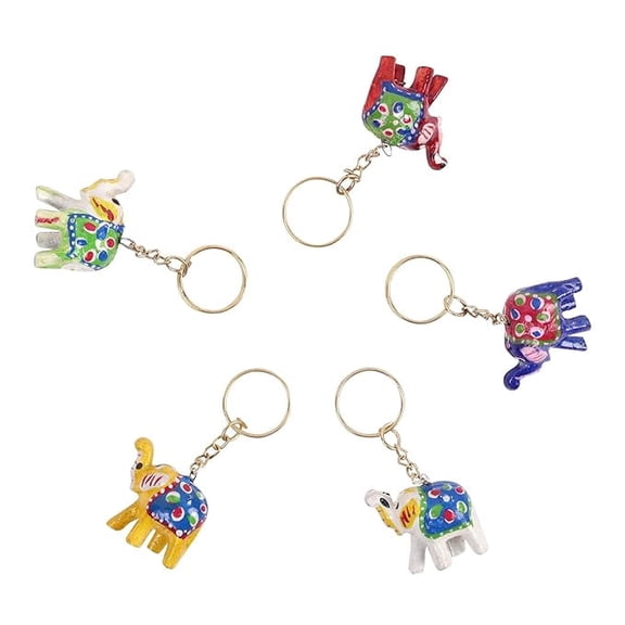 HOMIVA Rajasthani Handicraft Elephant Keychains, Assorted Colors, Set of 5