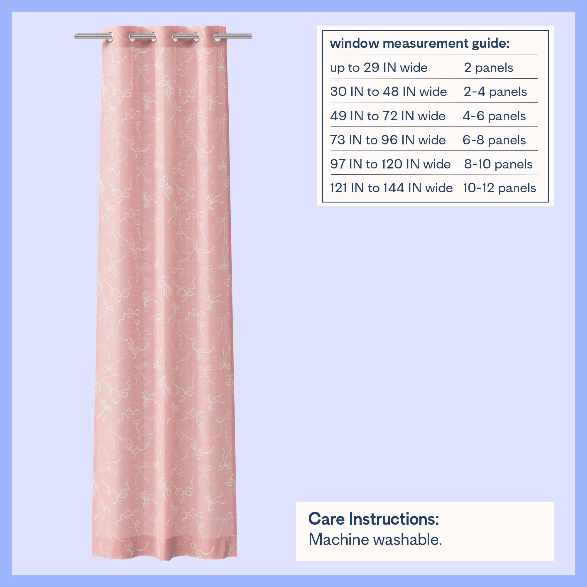 Mainstays Kids Light Filtering Grommet Single Curtain Panel, Pink Ribbons, 38 in x 84 in