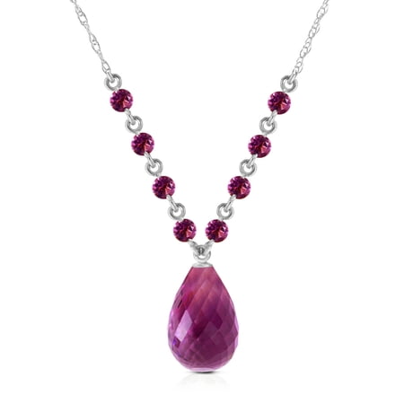 Galaxy Gold 14K Solid Gold Natural Amethyst Drop Necklace for Women - White Gold Fine Jewelry