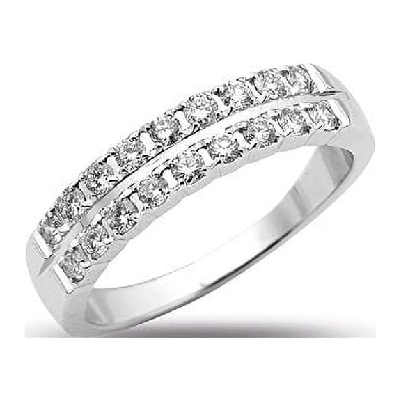 LOVEBLING 0.55 Carats (ctw) 14K White Gold 18-Stone 2-Row Diamond Wedding Anniversary Band Ring, Machine Setting (7.5)