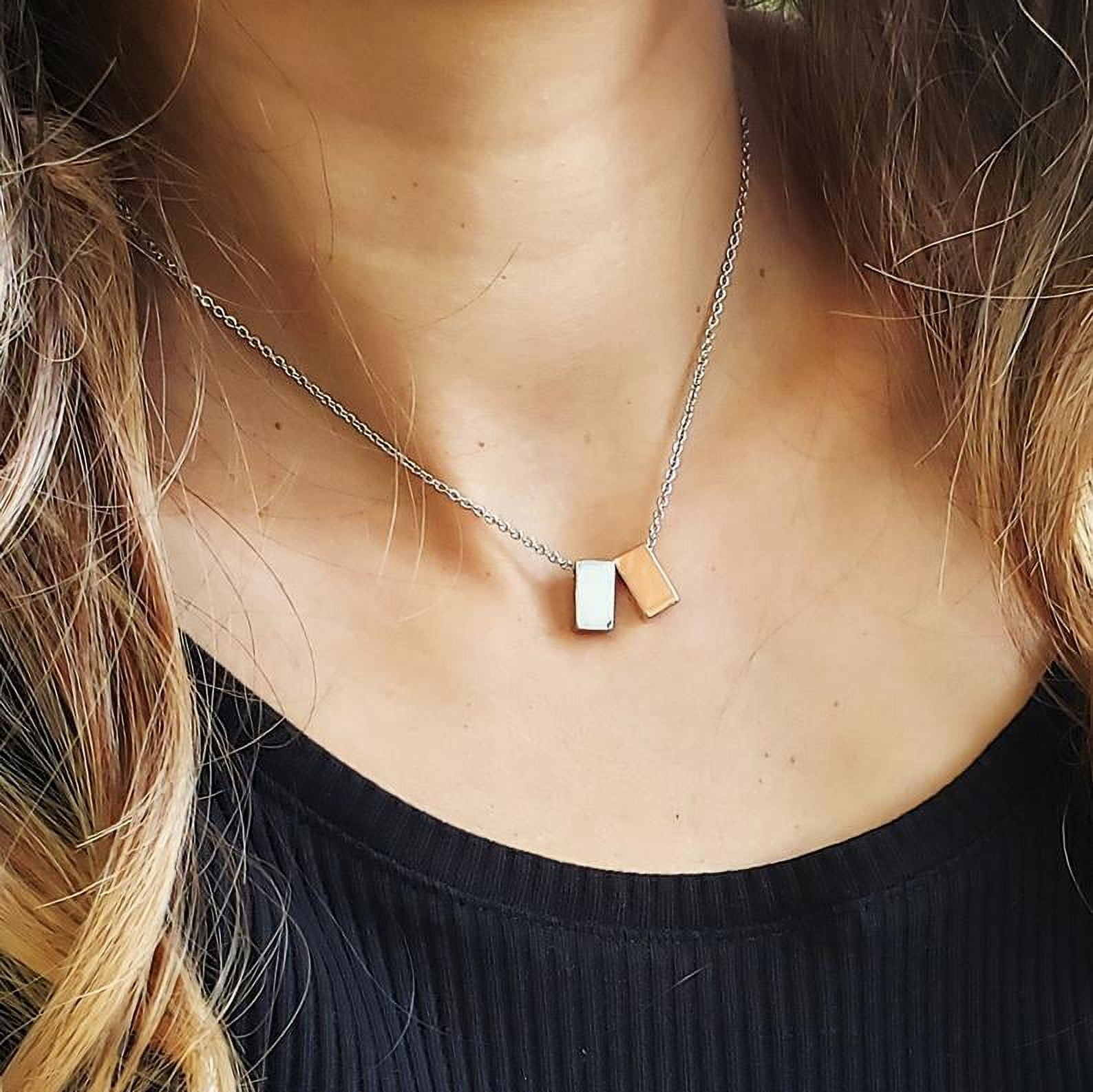 Custom Card Mother Daughter Necklace - Two Silver Infinity Double Circles, Custom Mothers Day Card Necklace, New Mom Mother's Day Jewelry Gift [Rose Gold Cube, Personalized Card]