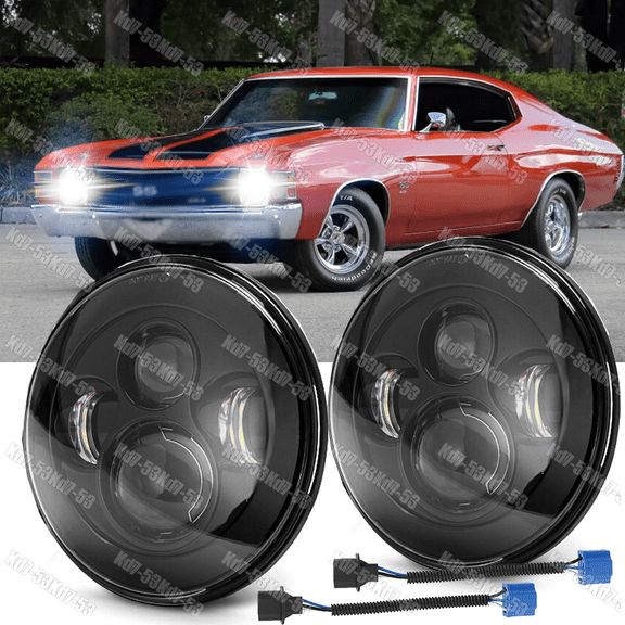 Pair Black Fit Chevy Chevelle 1971 1972 1973 7" INCH Round LED Headlights HI/LO