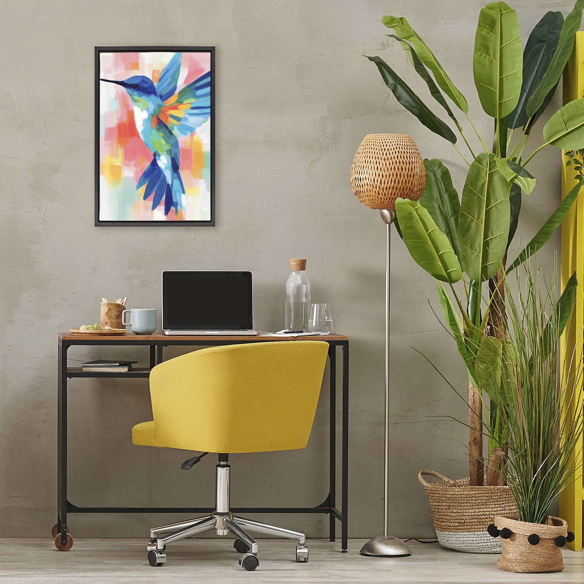 Stupell Industries Blue Hummingbird in Flight Black Framed Floater Canvas Wall Art, design by Chromatic Storm Studio