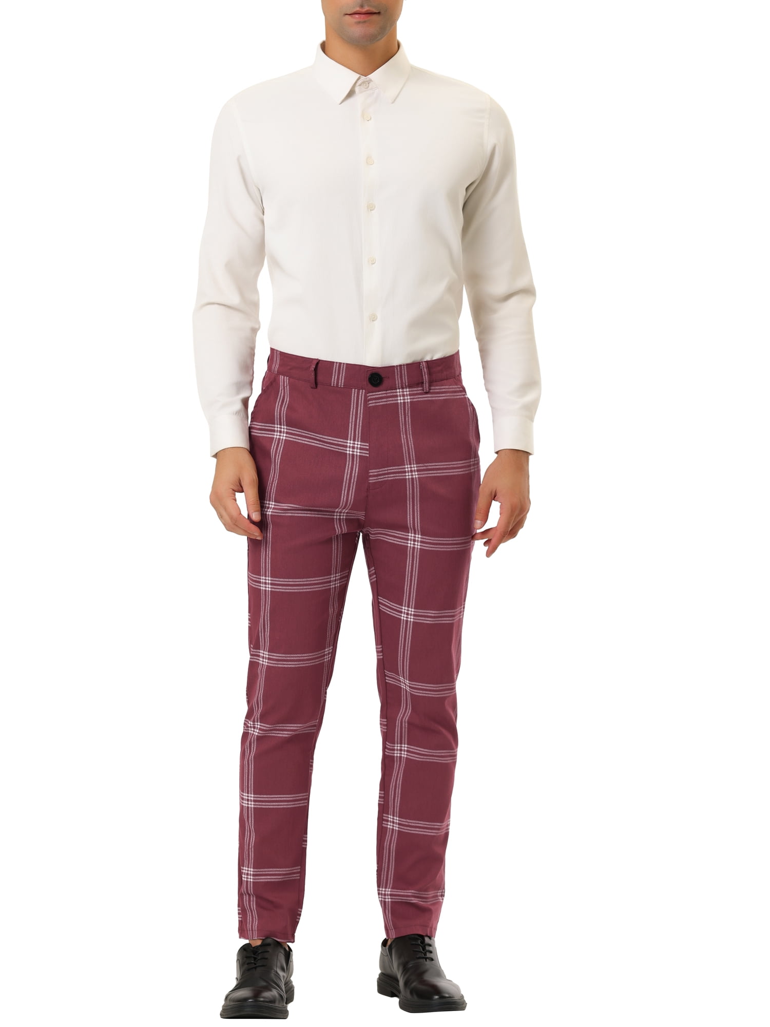 INSPIRE CHIC Men's Plaid Dress Pants Slim Fit Checked Printed Trousers 30  Burgundy - Walmart Business Supplies