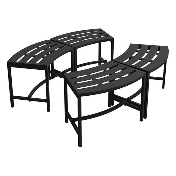 Metal Curved Bench Set - Outdoor Garden Furniture, Patio Seating, Backyard Decor - Heavy Duty Steel Backless Benches with Plant Stand, Black