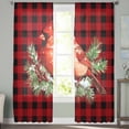 thumbnail image 3 of Christmas Cardinal Birds Sheer Curtains 63 Inch Length 2 Panels Set, Semi Transparent Voile Rod Pocket Curtains for Living Dining Room Bedroom Drapes Buffalo Checker Xmas Pine Tree, 3 of 8