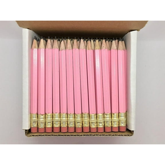 Express Pencils Half Pencils with Eraser - Golf, Classroom, Pew, Short, Mini - Hexagon, Sharpened, Non Toxic, #2 Pencil, Color - Pastel Pink, (Box of 48) Golf Pocket Pencils