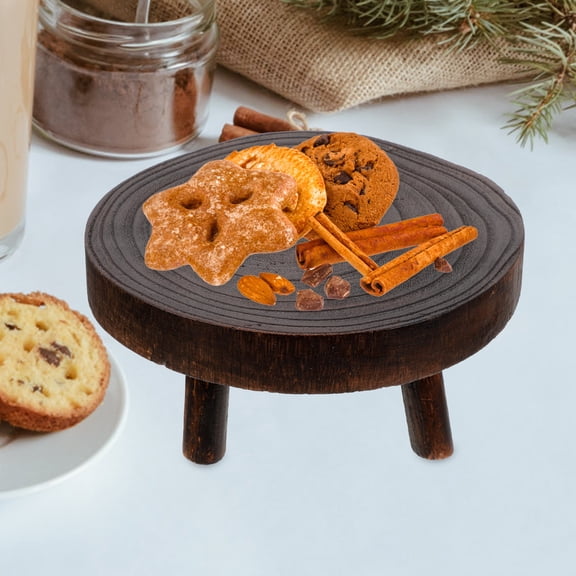 Toyvian Rustic Wooden Stool Coffee Finish for Indoor Plant and Cake Display