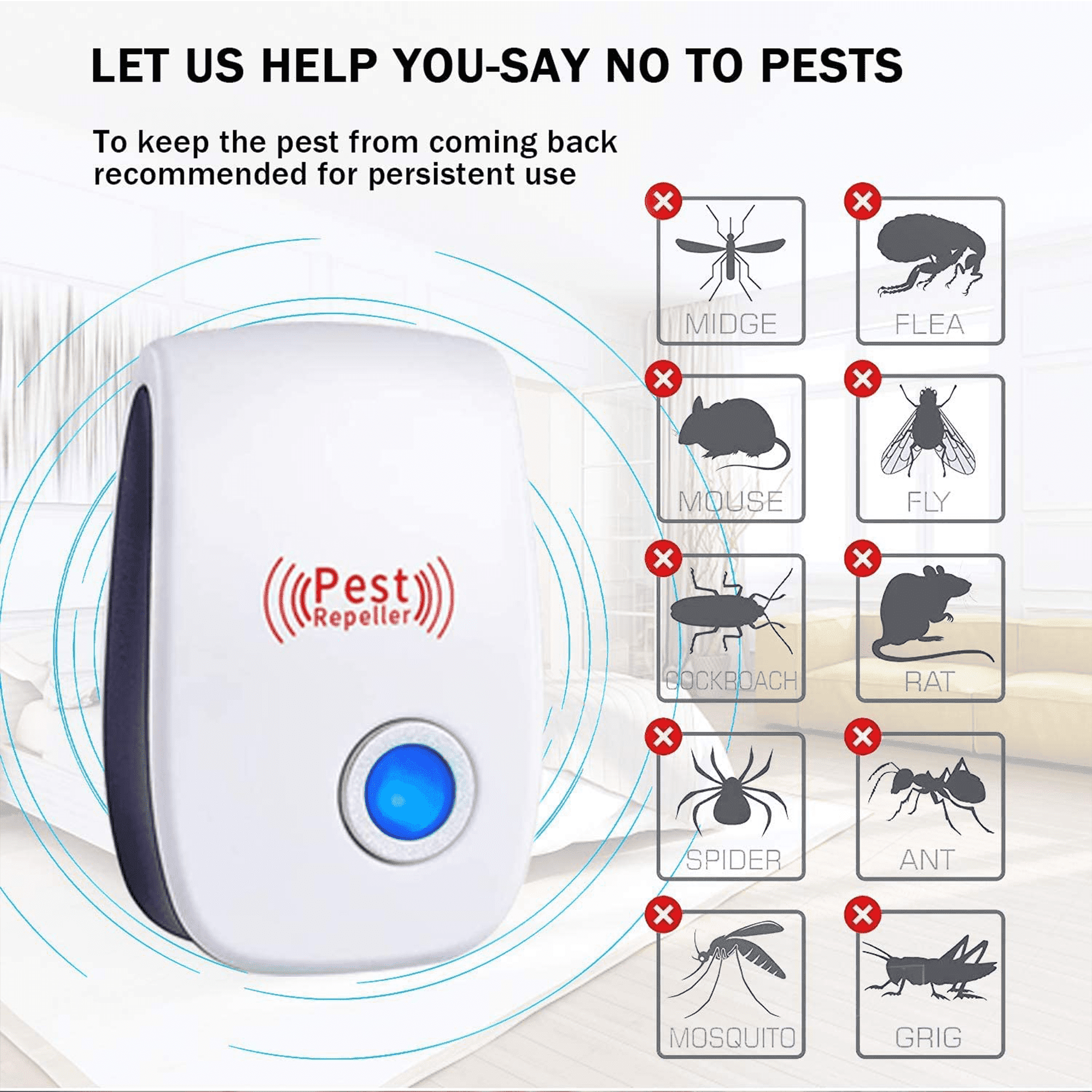 BugBust Ultrasonic Pest Repeller - Pest Repellent Pest Control Plug in Indoor Pests for Mosquito, Insects,Cockroaches, Rats, Bug, Spider, Ant, Rodent 6/12pack