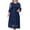 Navy Dress for Women, variant on Ladies' Evening Dress Heavy Industry Lace Embroidered Sequin Pattern Dress Seven Sleeve Round Neck Dress (Blue,L(0XL))