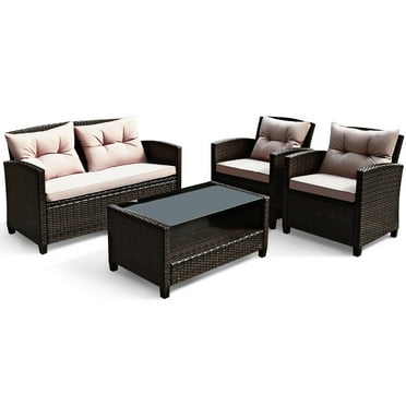 Outdoor Rattan Conversation Set 4 Pieces Patio wicker Chairs