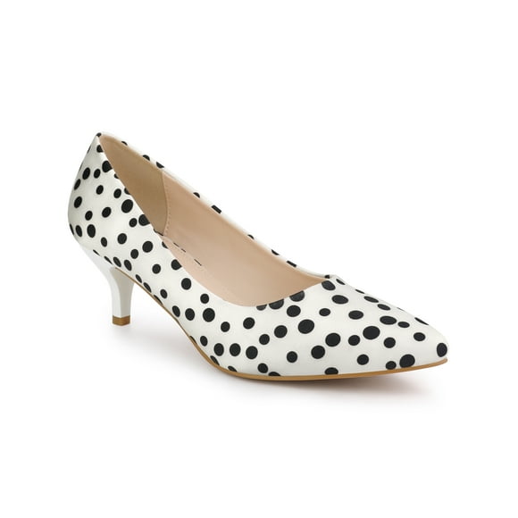 BLISSFUL STEP Edition Women's Shoes Polka Dot Kitten Heel Pumps Pointed Toe Slip-on Heels White 8