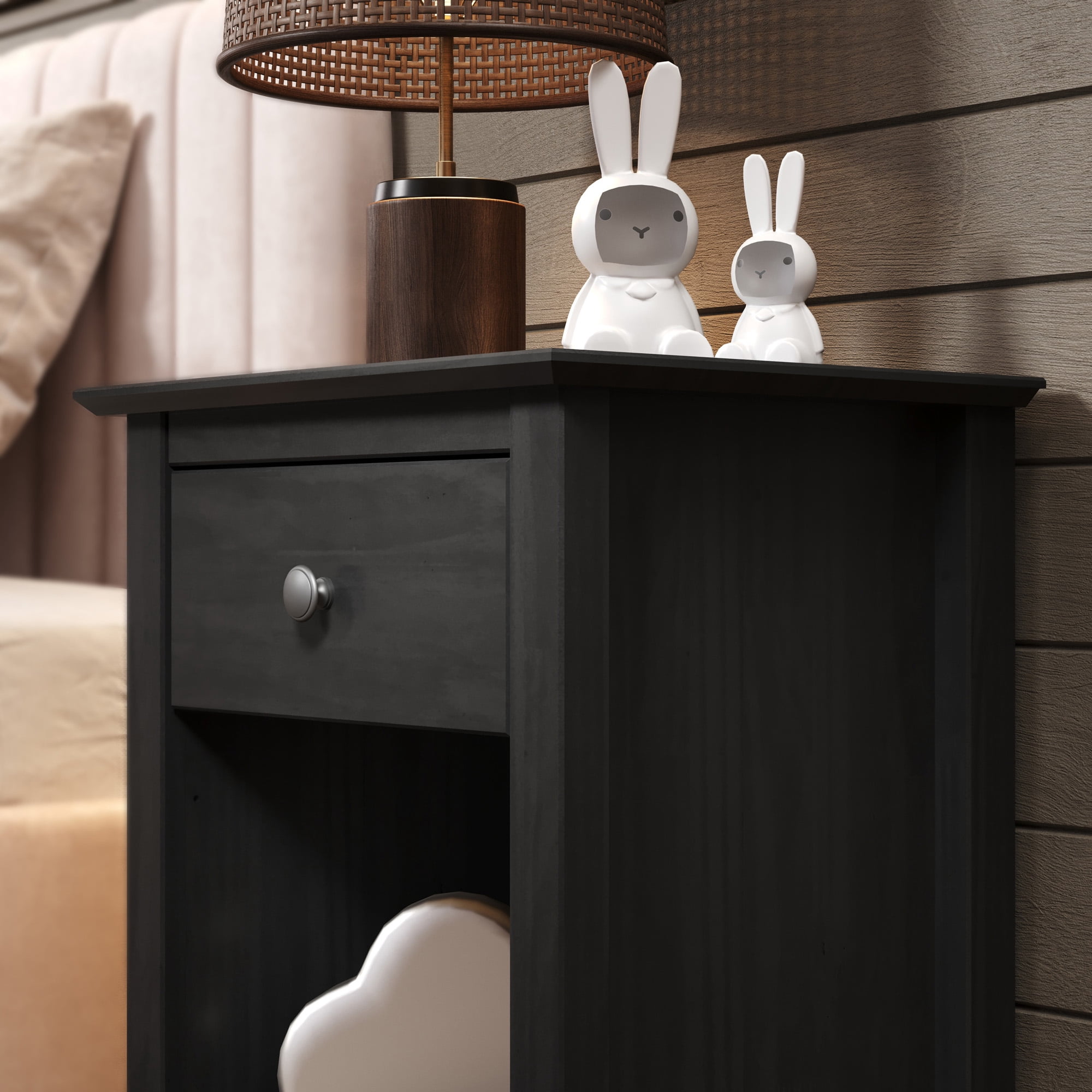 Jela One Drawer End Table/Nightstand Black
