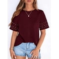 thumbnail image 3 of PRETTYGARDEN Summer Tops for Women Lace Short Sleeve T-Shirts Casual Blouses Spring Fashion Clothes Vacation Outfits, 3 of 8