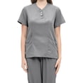 thumbnail image 4 of Conjunto de uniforme exfoliante para mujer, traje lavable a máquina con cuello en V, cintura elástica, ropa de trabajo para enfermera, ropa de trabajo Gris, 4 of 5