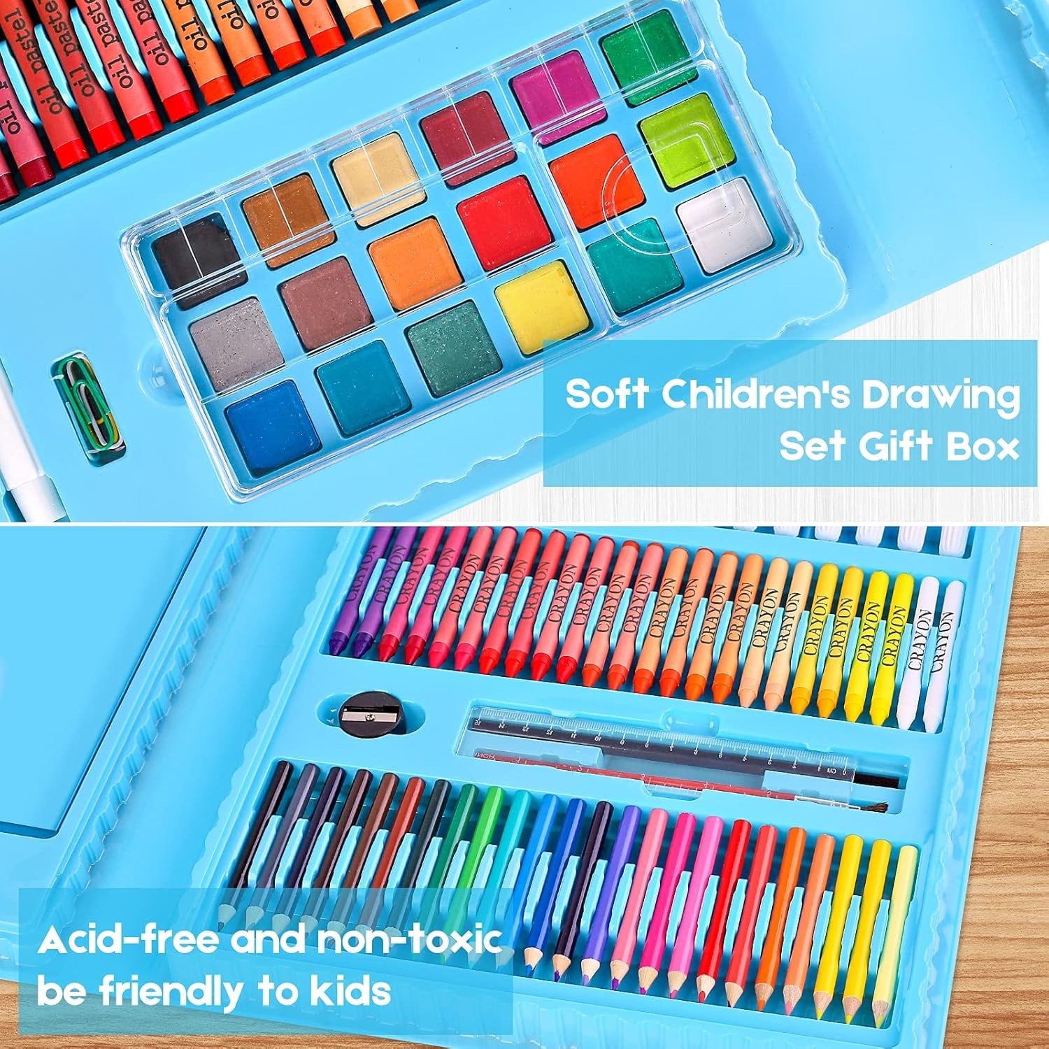 208 Piece Drawing Painting Art Set,Bexikou Drawing Art Kit for Girls Boys Teens,Artist Beginners Craft Set with Trifold Easel, Sketch Pad, Coloring Book, Pastels, Crayons, Pencils (Blue)