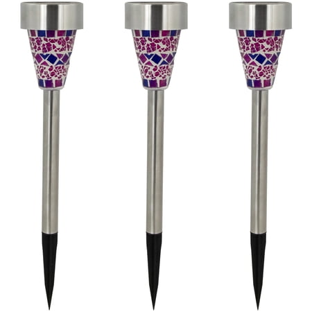 Northlight Set of 3 Purple Mosaic Stained Glass Solar Powered LED Pathway Markers  15.5